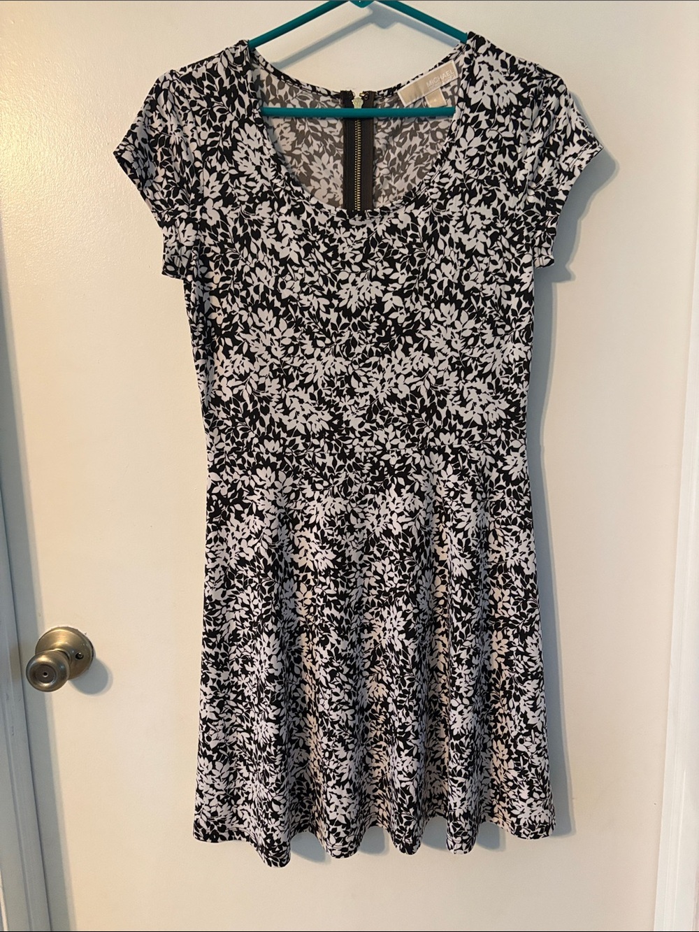 Michael Kors Black & White Floral Fit-and-Flare Mini Dress